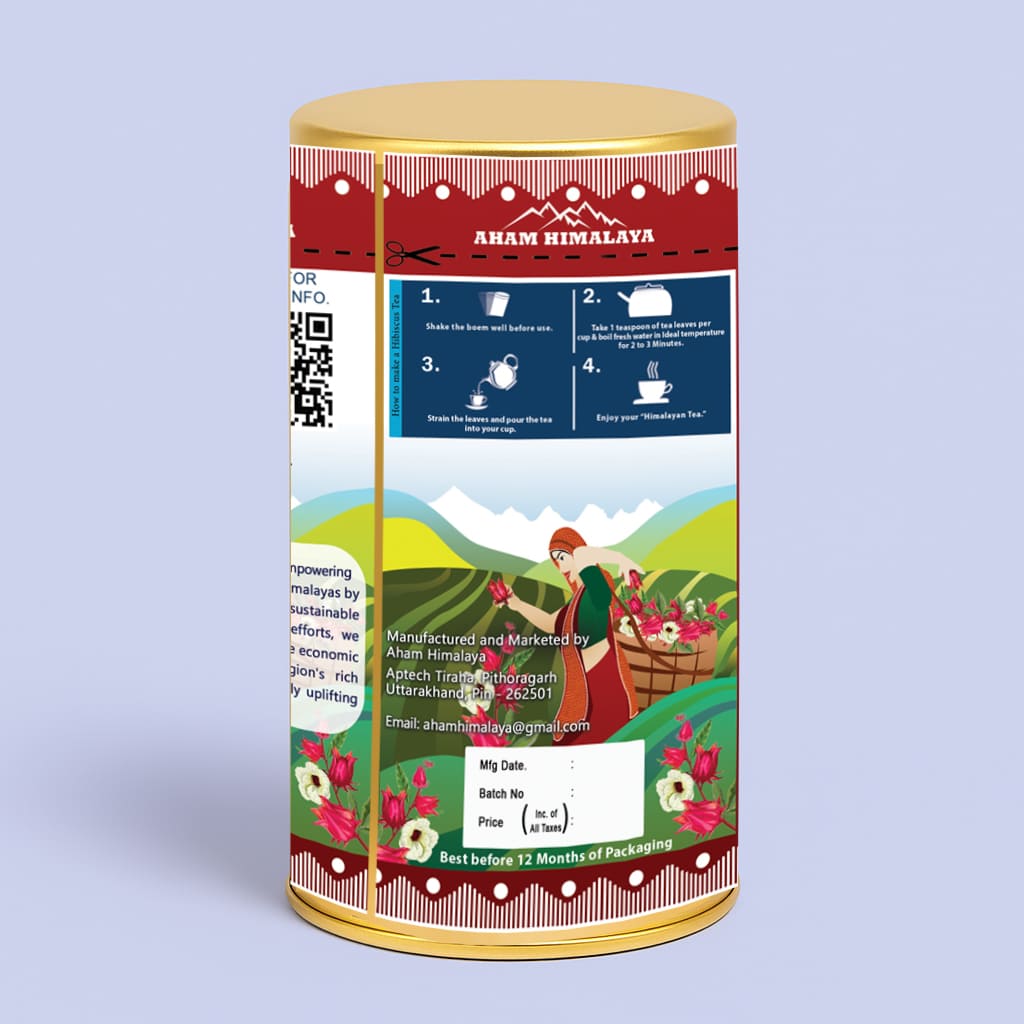 Orange Hibiscus Tea Box Back Packaging, Orange Hibiscus tea, Caffeine Free, Herbal Tea, Hibiscus Tea Loose Leaf