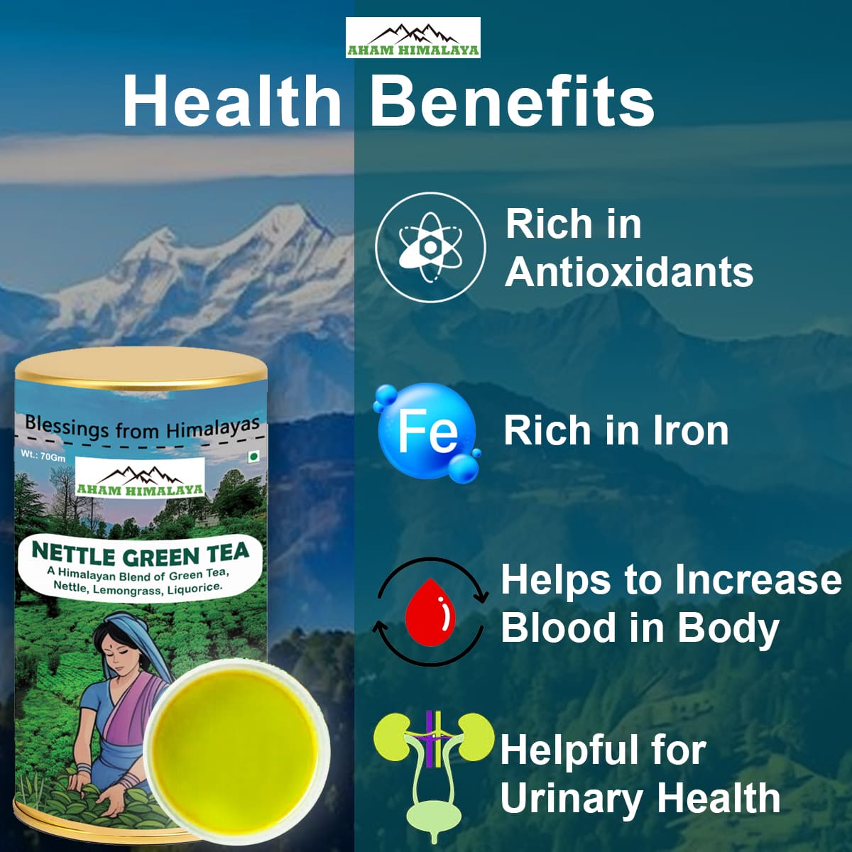 Best Himalayan Nettle Green Tea for Health Benefits, Himalayan Green tea, Rich in antioxidants, Rich in Iron, Helpful tea for urinary Health