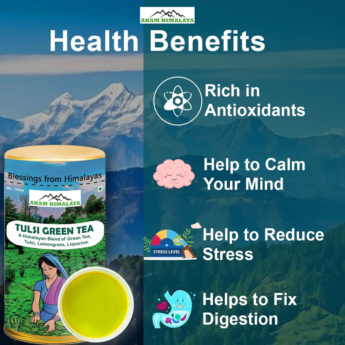 Best Himalayan Tulsi Green Tea for Health Benefits, Himalayan Green tea, Rich in antioxidants, For Calming Mind, For Stress Relief, For Good DIgestion