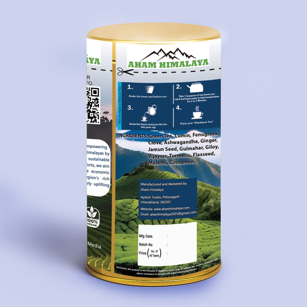 Best Diabetic Care Tea Back Packaging, weight loss tea, Rich in Antioxidants, Himalayan Tea, Diabetic Care Tea