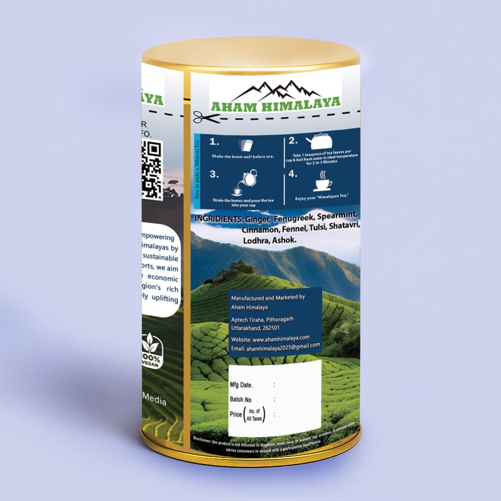 Himalayan Tea| She comfort tea for women health back packaging, Period care tea
