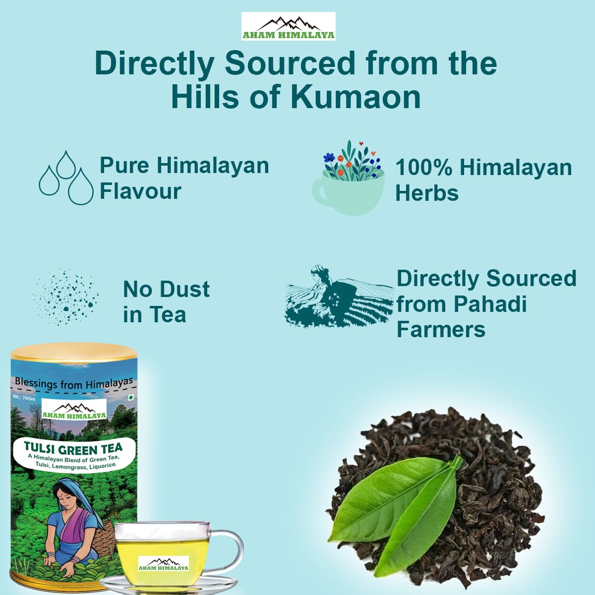 Himalayan Tulsi Green Tea from Himalayan Hills, Handcrafted Blend, 100% Himalayan Herbs, Zero Dust Tea