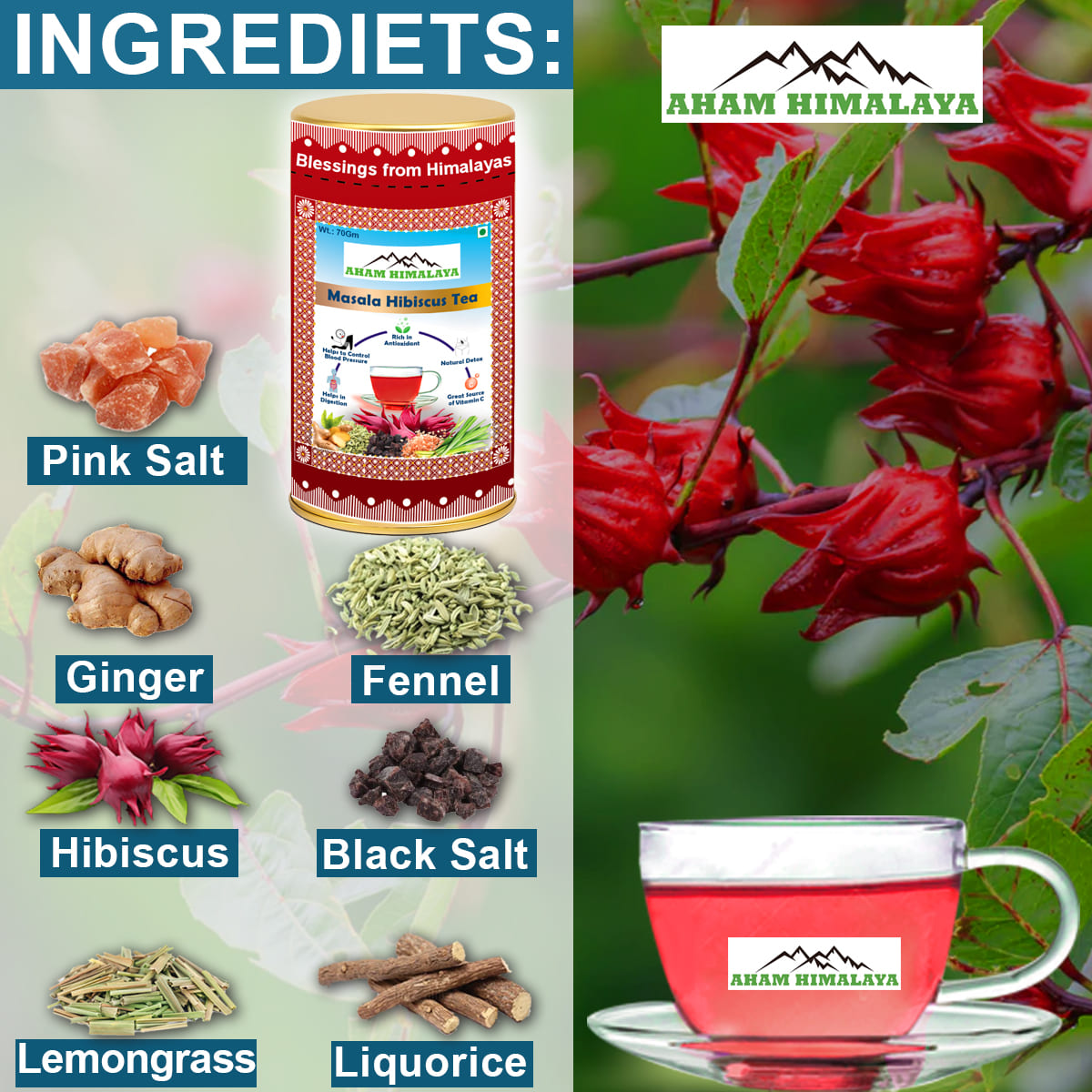 Hibiscus Tea Crafted Blend, Best Hibiscus Tea Blend Online, Caffeine Free, Herbal Tea, Hibiscus Tea Loose Leaf