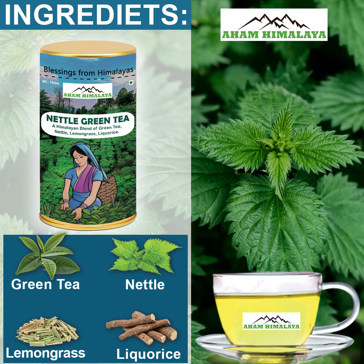 Himalayan Nettle Green Tea, Himalayan Tea, 100% Himalayan Herbs, Loose Leaf Tea, Green Tea, Nettle, Lemongrass, Liquorice