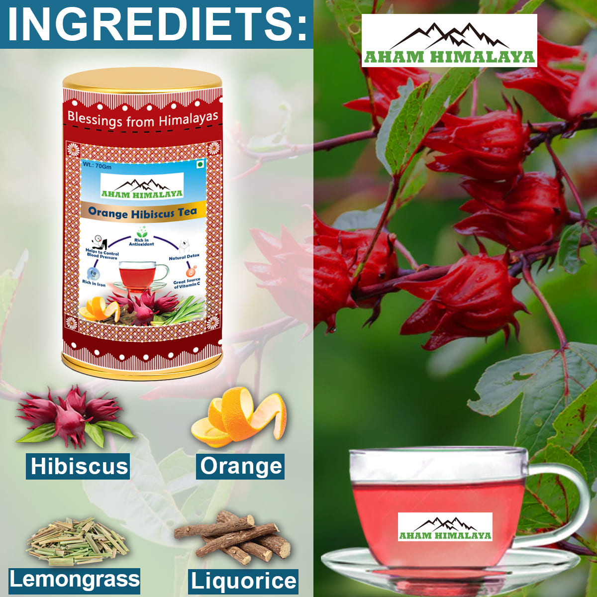 Orange Hibiscus Tea Crafted Blend, Best Hibiscus Tea Blend Online, Caffeine Free, Herbal Tea, Orange Hibiscus Tea Loose Leaf
