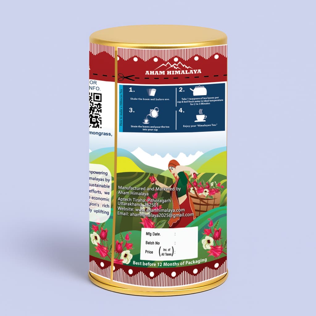 Rosemary Hibiscus Tea Box Back Packaging, Rosemary Hibiscus tea, Caffeine Free, Herbal Tea, Hibiscus Tea Loose Leaf