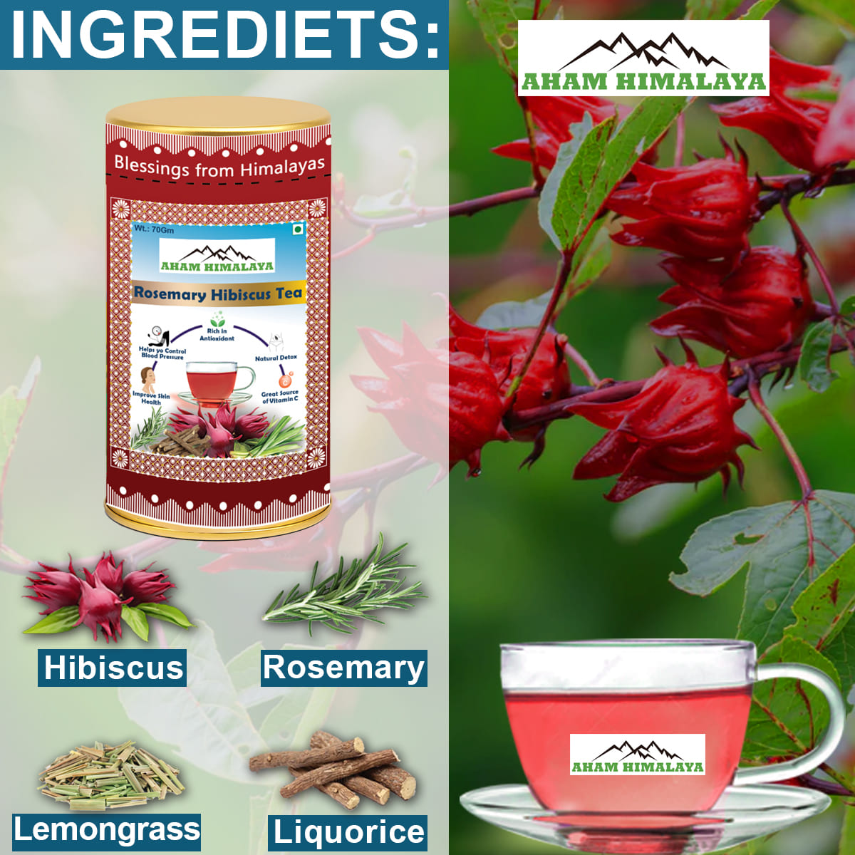 Rosemary Hibiscus Tea Crafted Blend, Best Hibiscus Tea Blend Online, Caffeine Free, Herbal Tea, Rosemary Hibiscus Tea Loose Leaf