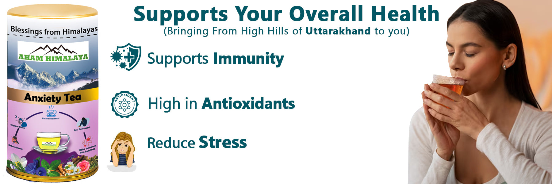 Anxiety tea, for stress relief, rich in anti oxidants, Supports immunity, a calming tea, Himalayan tea