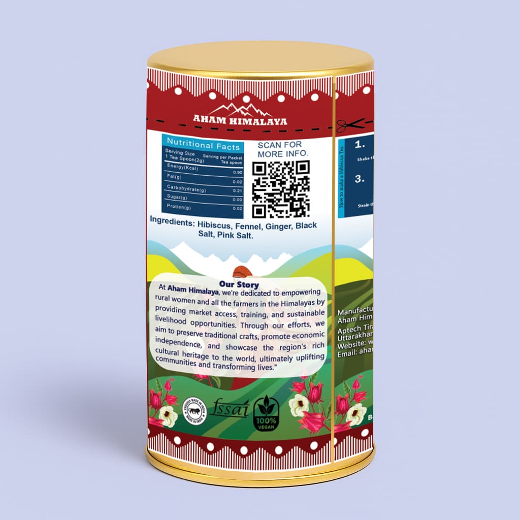 Hibiscus Tea Box Back Packaging, Hibiscus tea, Caffeine Free, Herbal Tea, Hibiscus Tea Loose Leaf
