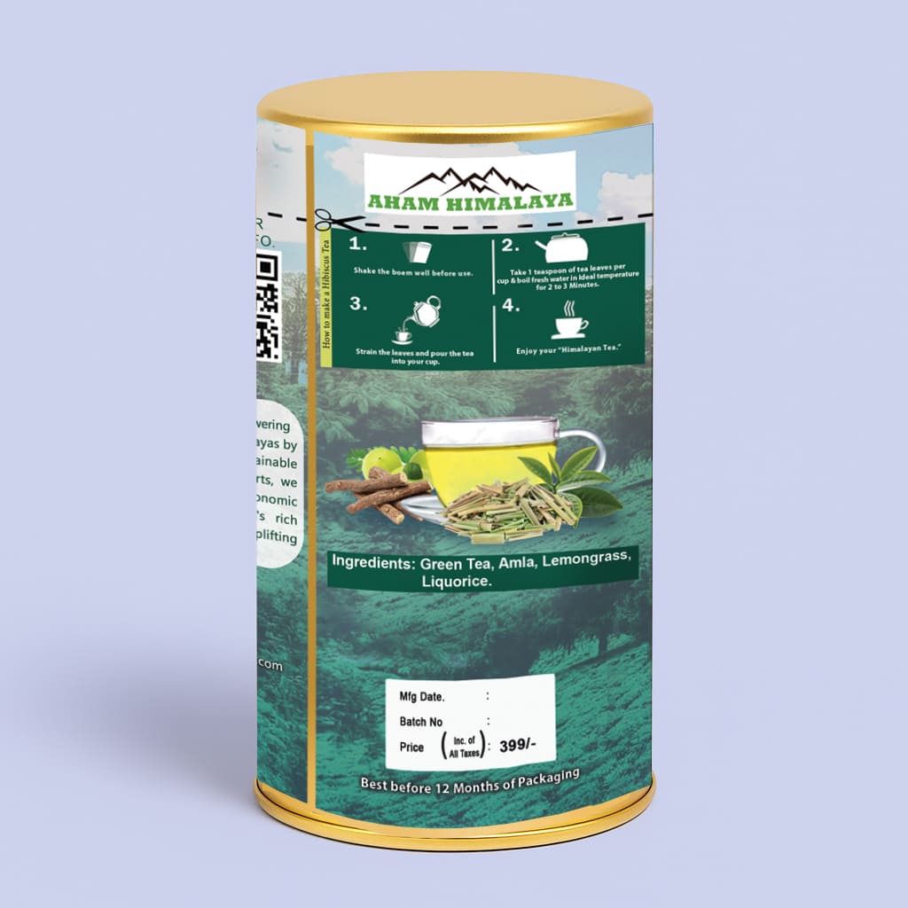 Best Himalayan Amla Green Tea back Packaging, weight loss tea, Rich in Antioxidants, Himalayan Tea